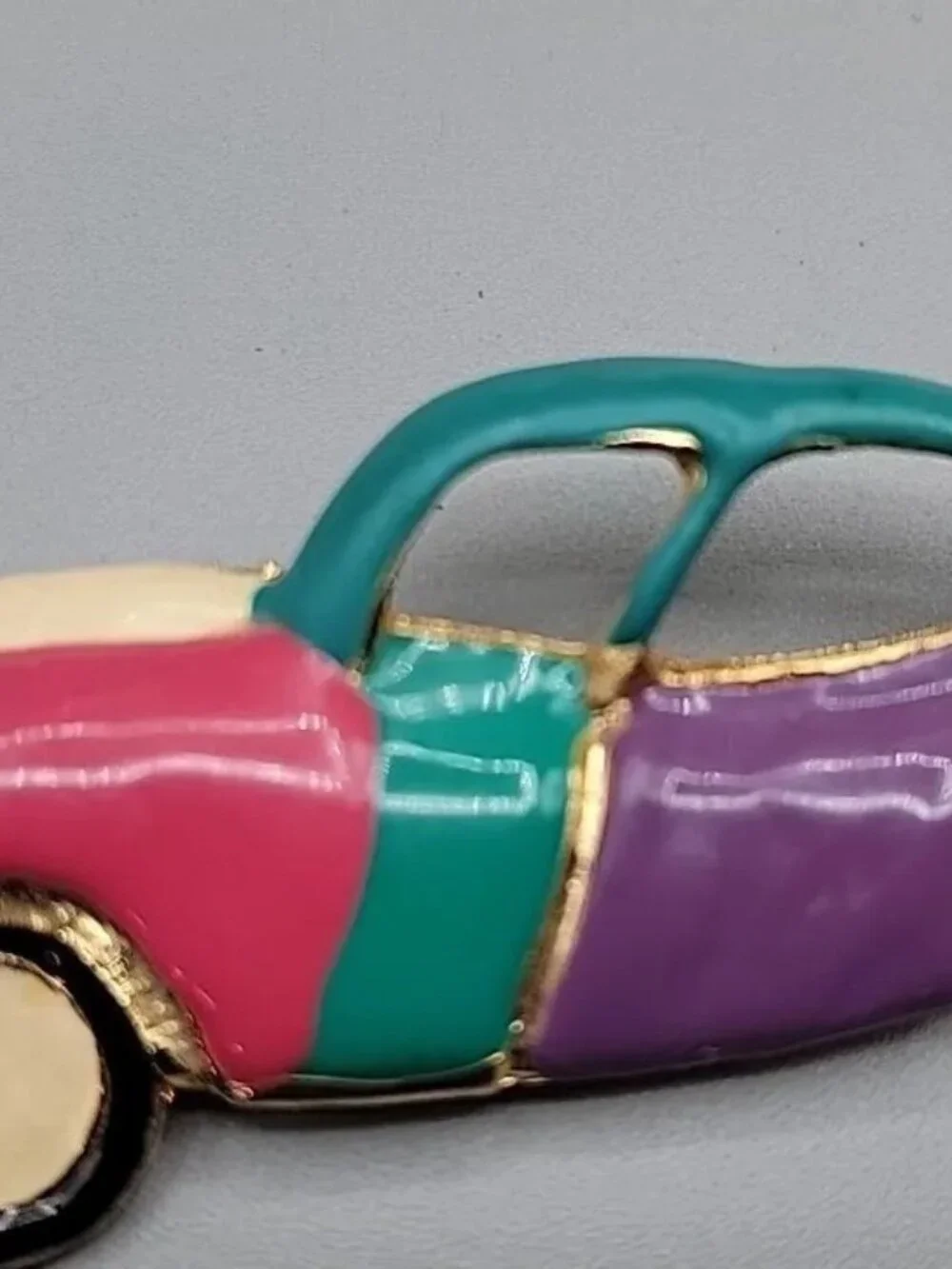 Colorful Enamel Car Brooch Vintage Large  Ornate Ladies Pin Estate